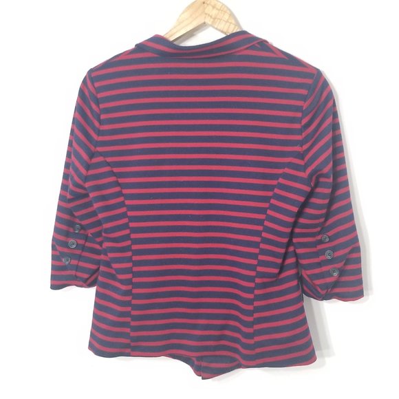 Monteau | Red Blue Nautical Striped Blazer Business Casual Jacket Size Medium - Picture 6 of 10